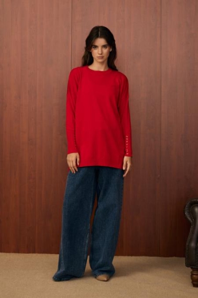 Merwish Kırmızı Basic Düğme Triko 1503