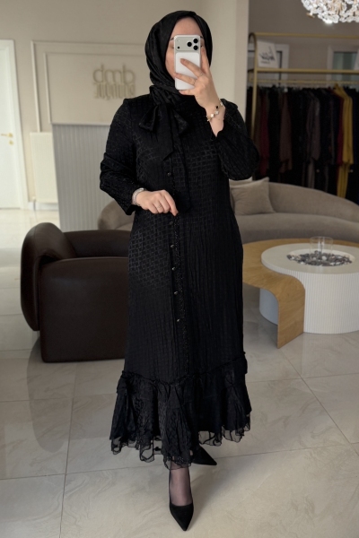 Lıssmore Siyah Güpür Detaylı 6148 Elbise