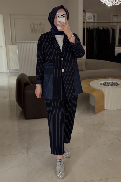 Ghisa Lacivert Çizgili Cep İşleme Takım