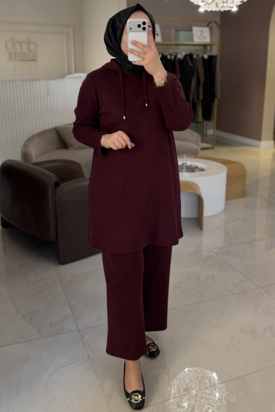 Esswaap Bordo Triko Pantolonlu Takım