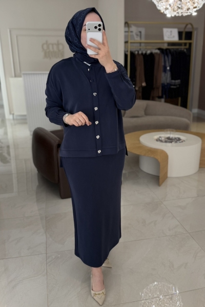 Tıg Trıko Lacivert Nervür Detay Etek Takım