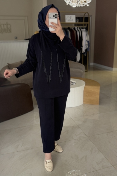 Ghisa Lacivert Boncuk Detaylı Takım