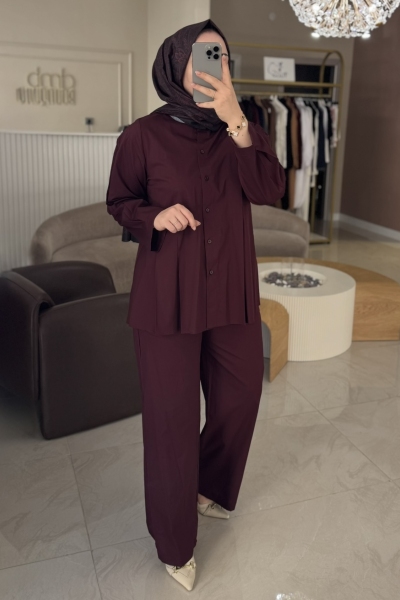 Merwish Bordo Basic Koton Şık Takım