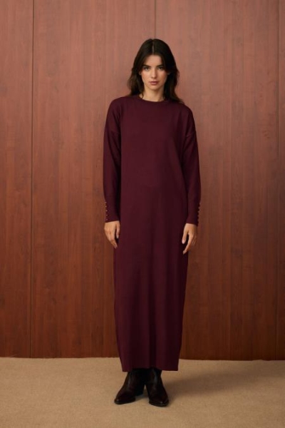 Merwish Bordo Basic Triko Elbise 1508