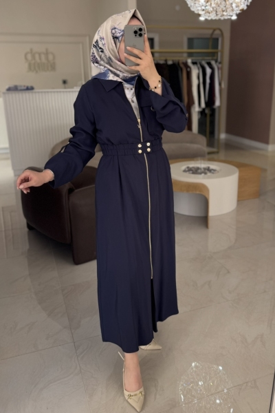 Lacivert Kemerli İç Geçişli Elbise 2001