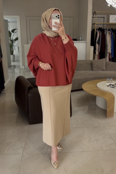 Tıg Trıko Somon Yarasa Kol Sıfır Yaka Bluz