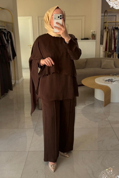 Ghisa Kahverengi Şal Detaylı Takım 9550