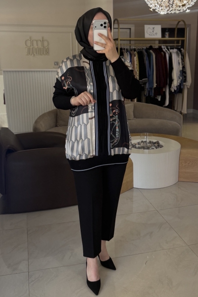 Ghisa Siyah Triko Mixli Desenli Tunik