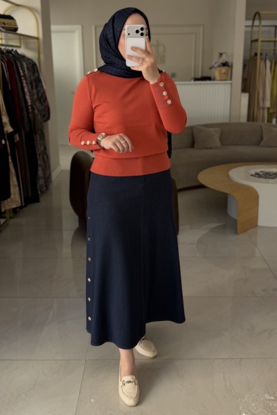 Nuss Kiremit Omzu Düğmeli Merserize Tunik 203
