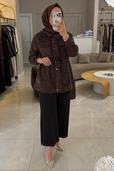 Nuss Kahverengi Dantel İşleme Kap 6055