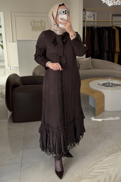 Lıssmore Kahverengi Güpür Detaylı 6148 Elbise