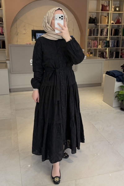 Merwish Siyah Brode Prenses Elbise