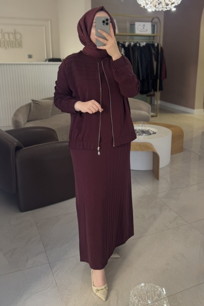Nuss Bordo Bomber Elbise Takım 1036