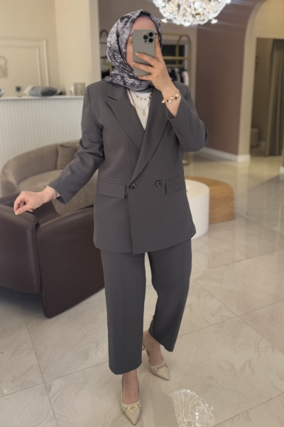 Merwish Antrasit Blazer Ceket Takım