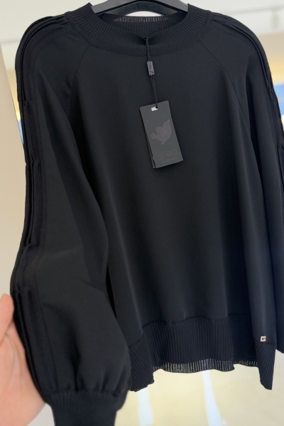 Ghisa Siyah Kolu Nervürlü Tunik