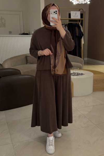 Merwish Kahverengi Basıc Bambu Takım 1804