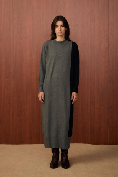 Merwish Gri Blok Elbise 1504