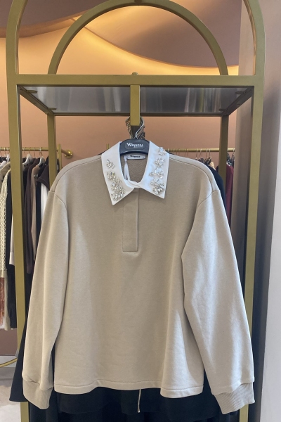 Wennora Bej Yaka Taşlı Sweat 