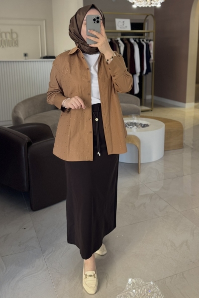 Merwish Camel Shine Kısa Gömlek