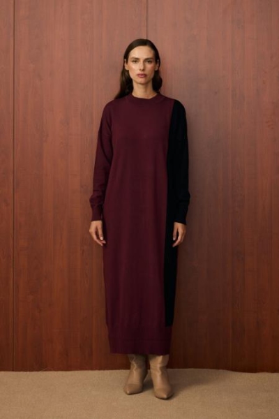 Merwish Bordo Blok Elbise 1504