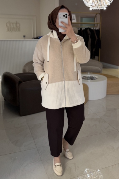 Tıg Trıko Bej Kürk Kombinli Kaban