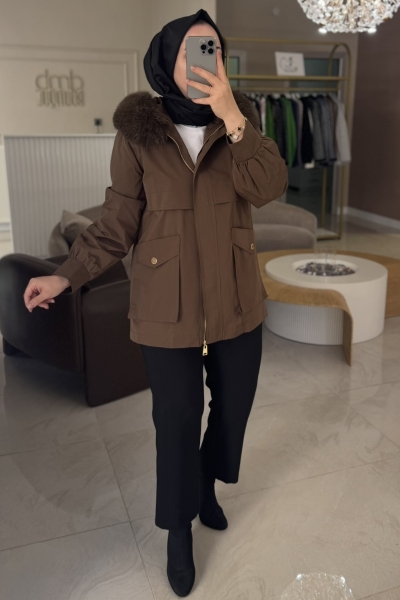 Lısa Exclusıve Haki Orijinal Çıkarılabilir Kürklü Parka