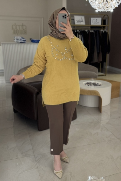 Nuss Hardal Angora Göğüs  Üstü Taşlı Tunik 7002