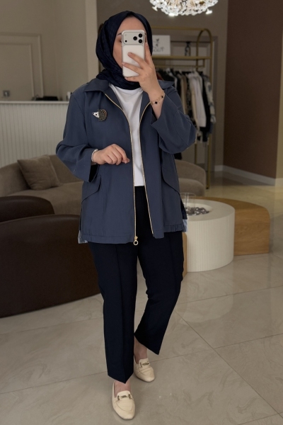 Ghisa İndigo Kirpi Aksesuar Detaylı Ceket