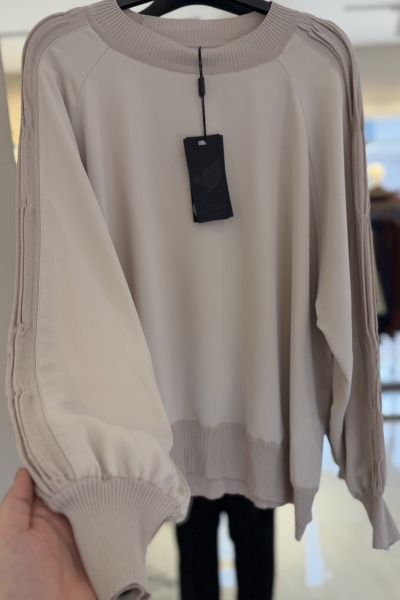 Ghisa Bej Kolu Nervürlü Tunik