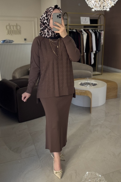 Nuss Kahverengi Kazayağı Kalem Etek Takım 1350