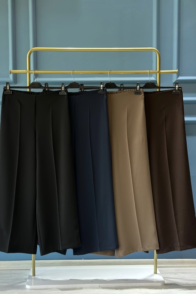 Sentez Grup Vizon Arkası Lastik Kısa Geniş Paça Pantolon