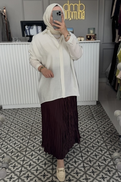 Beyaz Tensel Rahat Gömlek-3001