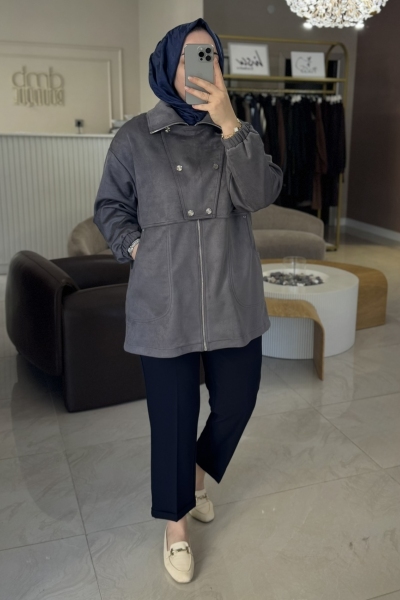 Nuss Gri Fermuarlı Süet Kap 6031