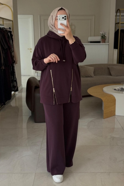Nuss Mürdüm Tunik Alt Fermuar Detaylı Takım 1072