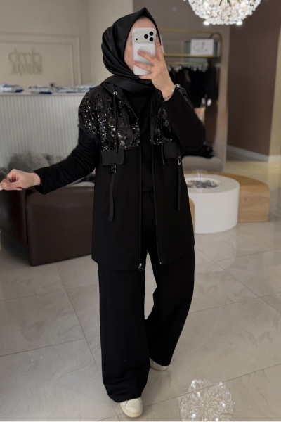 Dmb Butik Siyah Yelekli Üçlü Takım