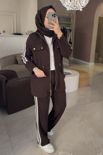 Nuss Kahverengi 1043 Çıt Detay Bağcıklı Takım