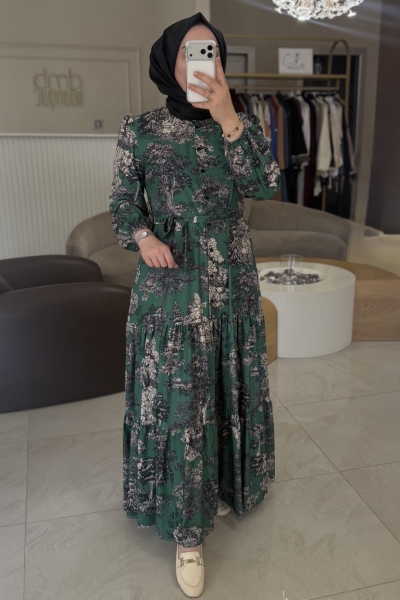 Merwish Yeşil Bloom Serisi Elbise