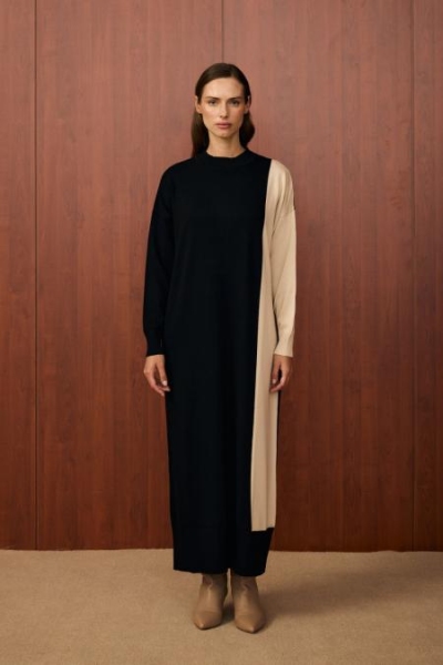 Merwish Siyah Blok Elbise 1504