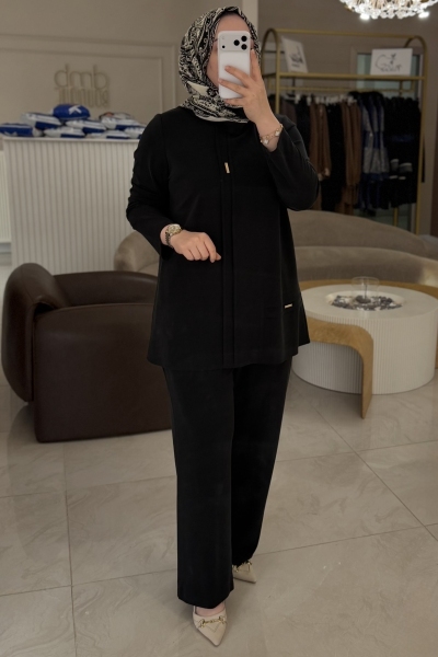 Esswaap Siyah Metal Detaylı Pantolonlu Takım