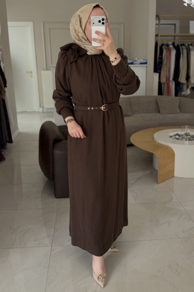 Nuss Kahverengi Sim Şeritli Kemerli Elbise 2028