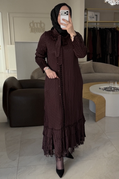 Lıssmore Bordo Güpür Detaylı 6148 Elbise