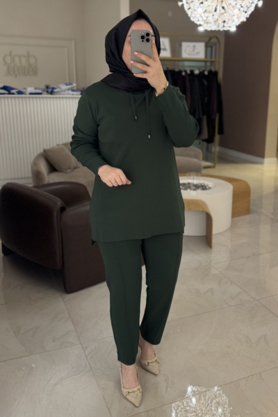 Nuss Yeşil Broşlu Pantolonlu Triko Takım 1353