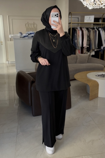 Nuss Siyah Jakar Ve Modal Mixli 1045 Takım