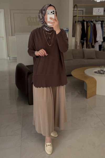 Tıg Trıko Kahverengi Oversize Tunik