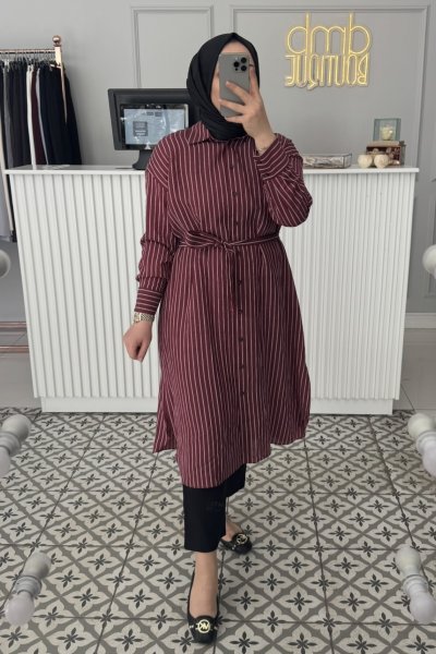 Bordo Mono Uzun Gömlek