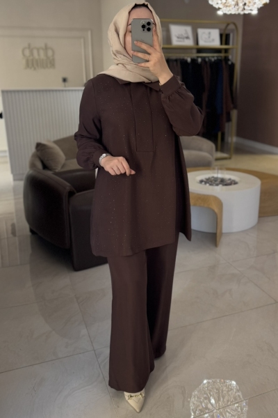 Nuss Kahverengi Taşlı Pantolonlu Takım 1019