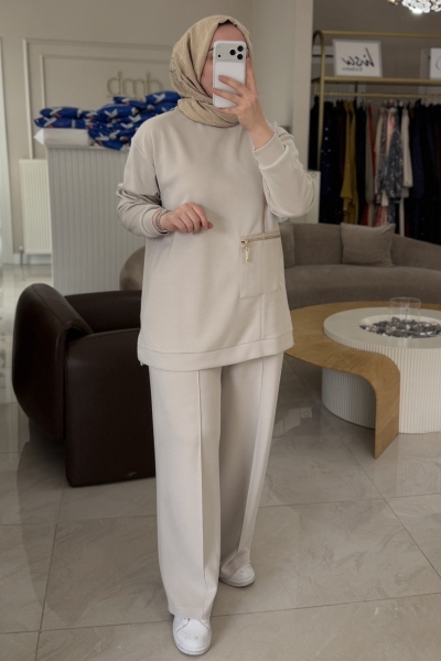 Nuss Taş Fermuar Ve Cep Detay Takım