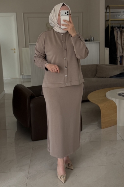 Tıg Trıko Camel Nervür Detay Etek Takım