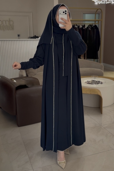 Nuraa Collections Lacivert Gece Model 4Lü Abaya Set